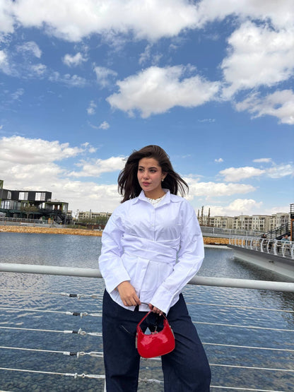 White Belted Poplin Shirt