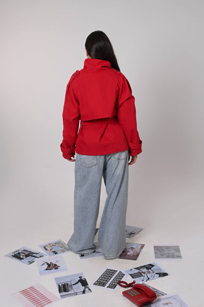 Red Belted Trench Jacket