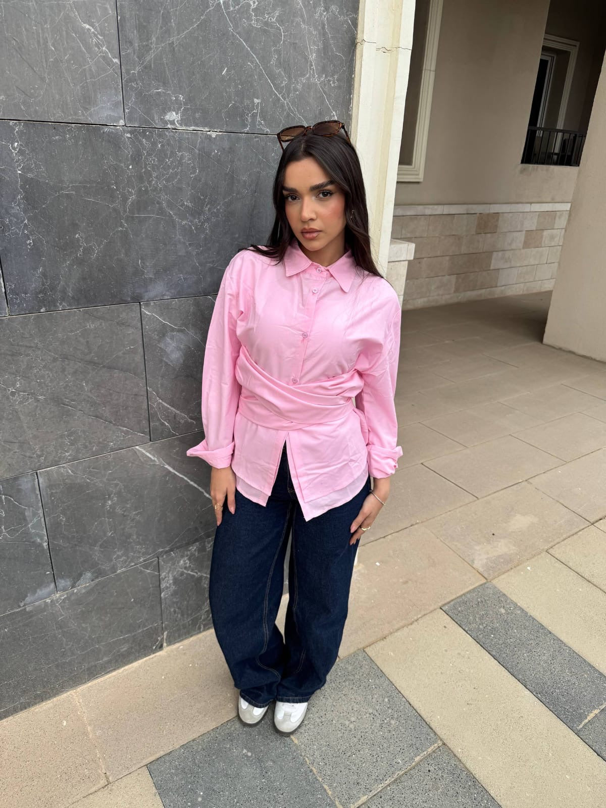 Pink Belted Poplin Shirt