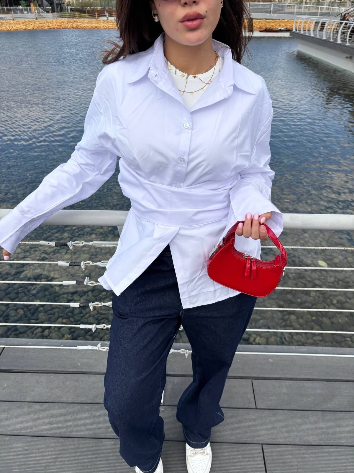 White Belted Poplin Shirt