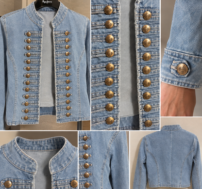 Light Blue Military Button Denim Jacket