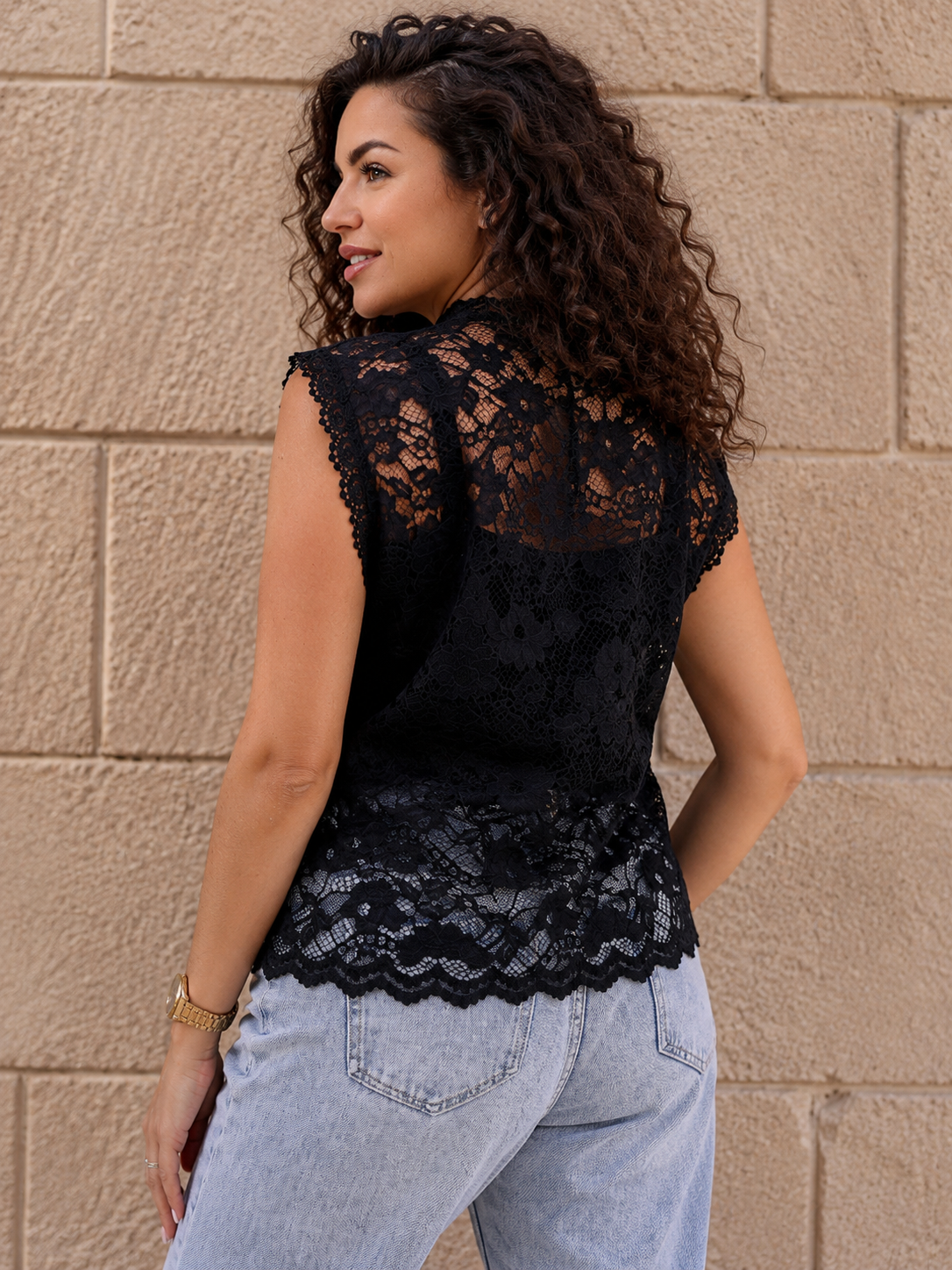 Black Guipure Chinese-Style Vest