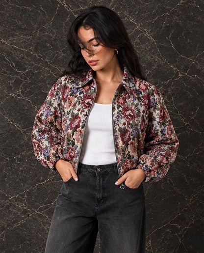 Floral Jacquard Bomber Jacket