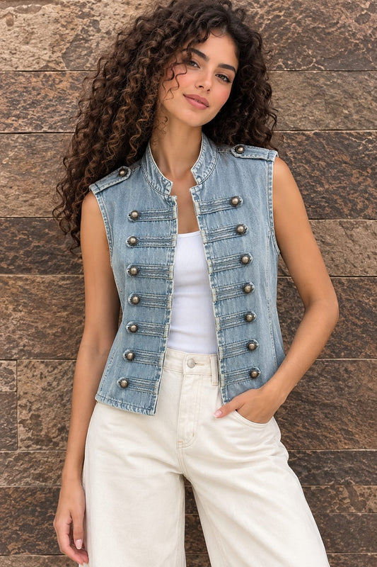 Denim Military Vest – Light Blue