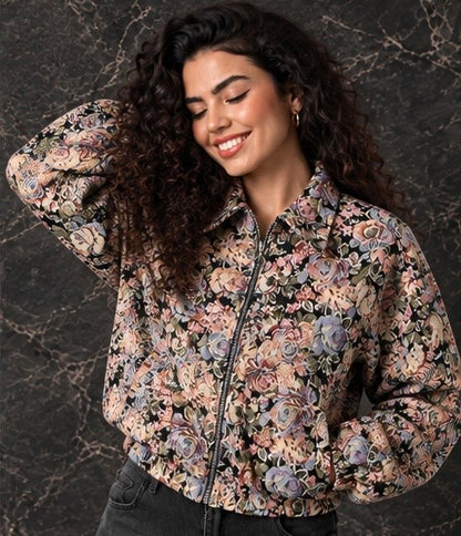 Floral Jacquard Bomber Jacket