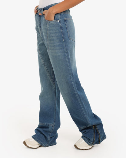 dirty Blue wide leg zipper jeans