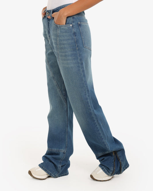 dirty Blue wide leg zipper jeans