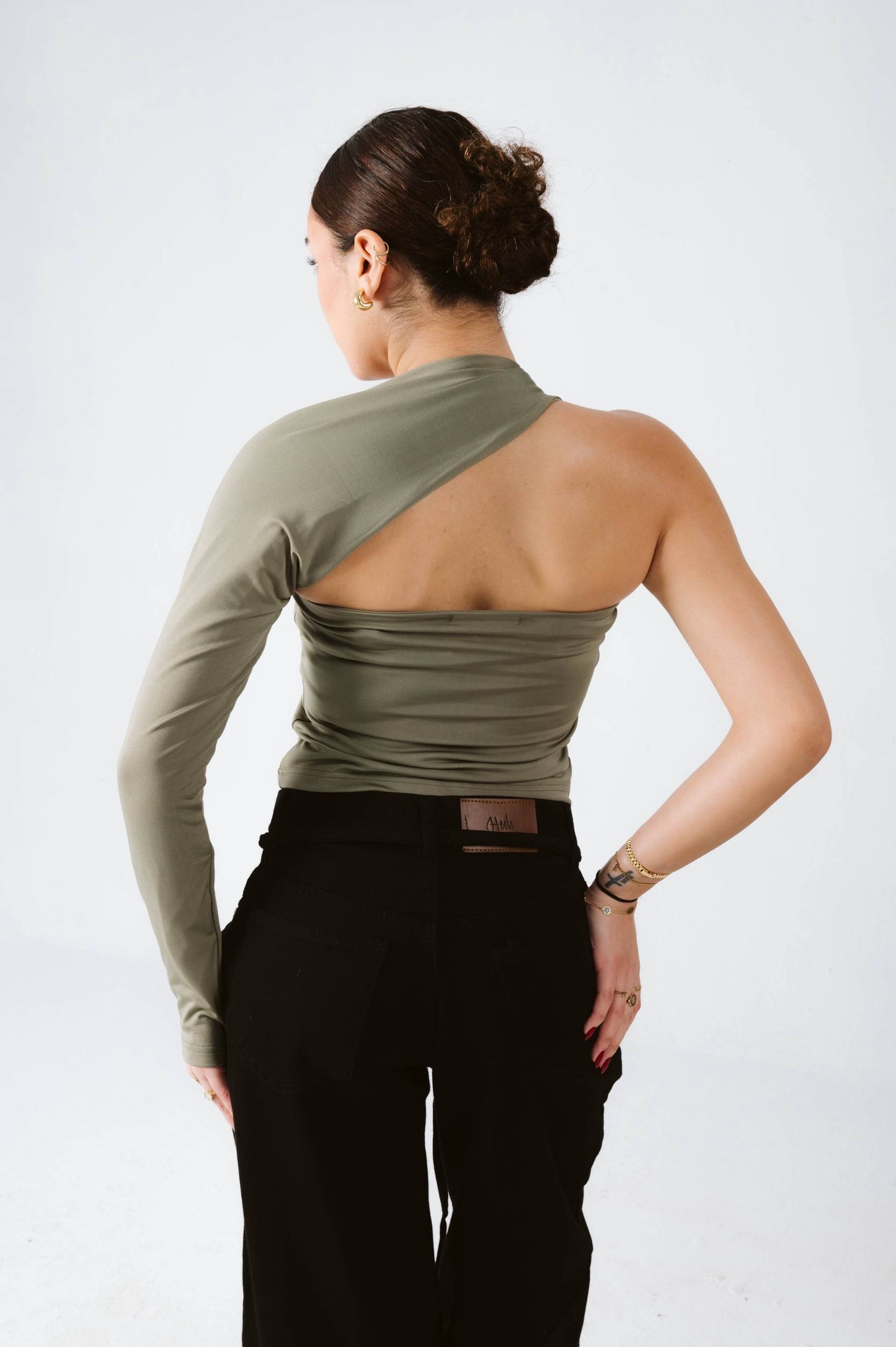 Light olive one shoulder top