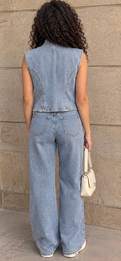 Light Blue Military Denim Vest