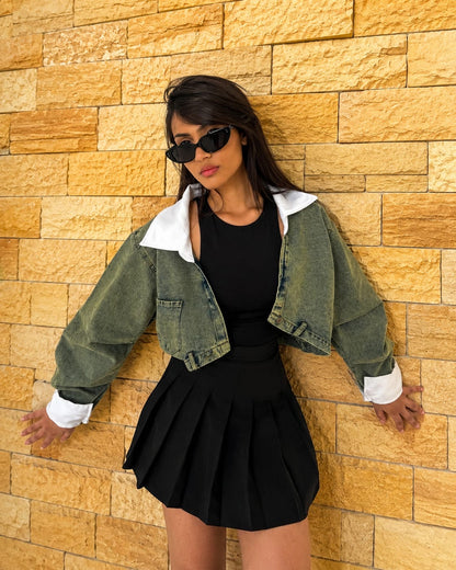 Vintage Green Denim Oversized Jacket