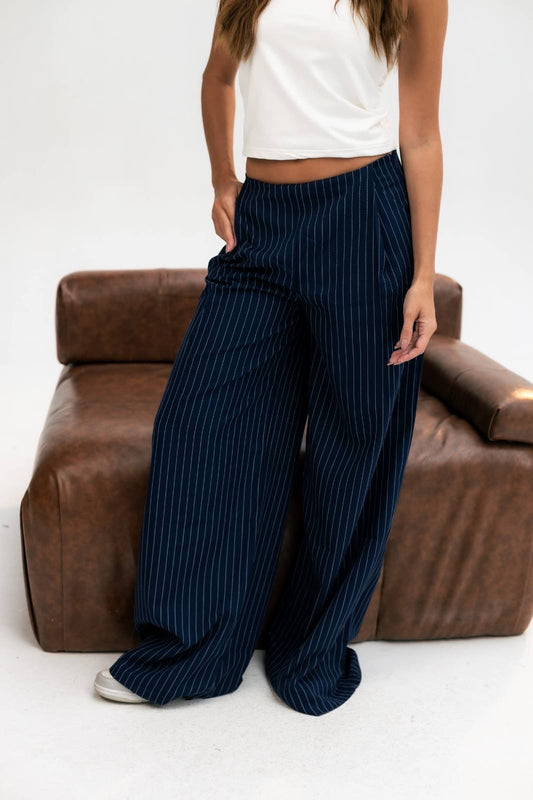 Wide leg navy blue tailored pants free size 60-75kgs