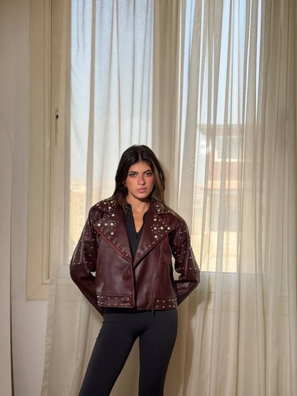 Burgundy sparkling leather jacket one size for all