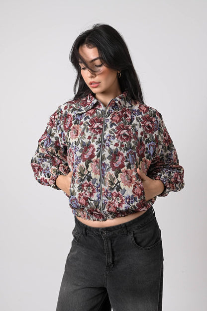 Floral Jacquard Bomber Jacket