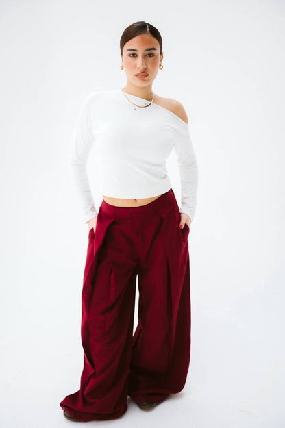 Wide leg burgundy tailored pants free size 60-80kgs