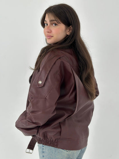 Burgundy leather jacket one size