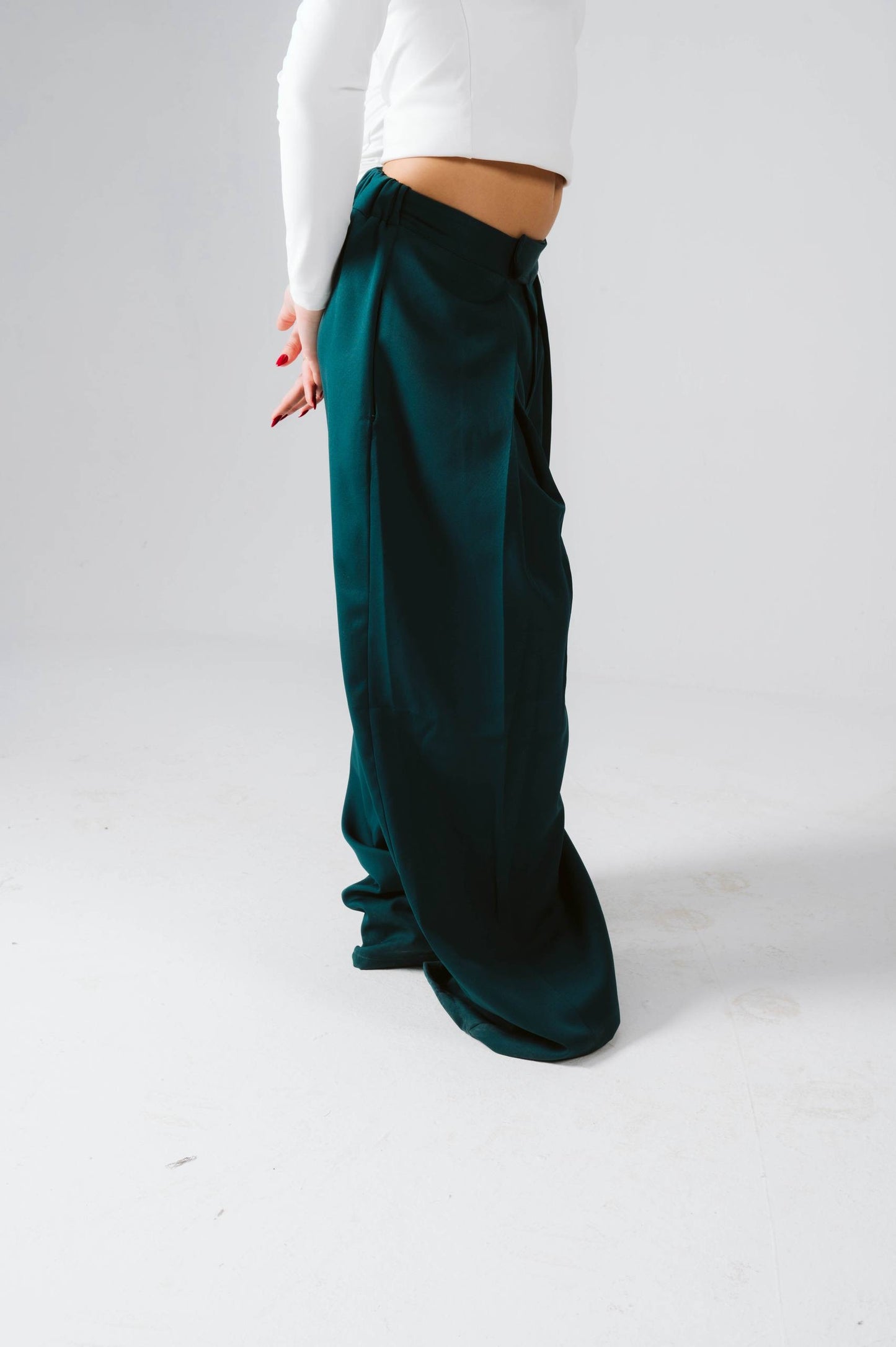 Wide leg green tailored pants free size 60-80kgs