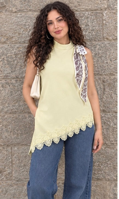 Yellow Guipure Scarf Top