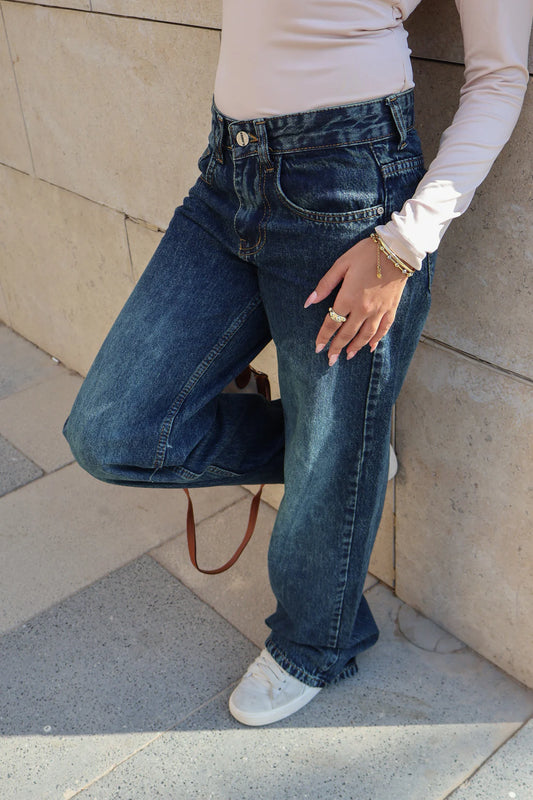 blue green low waist straight leg denim