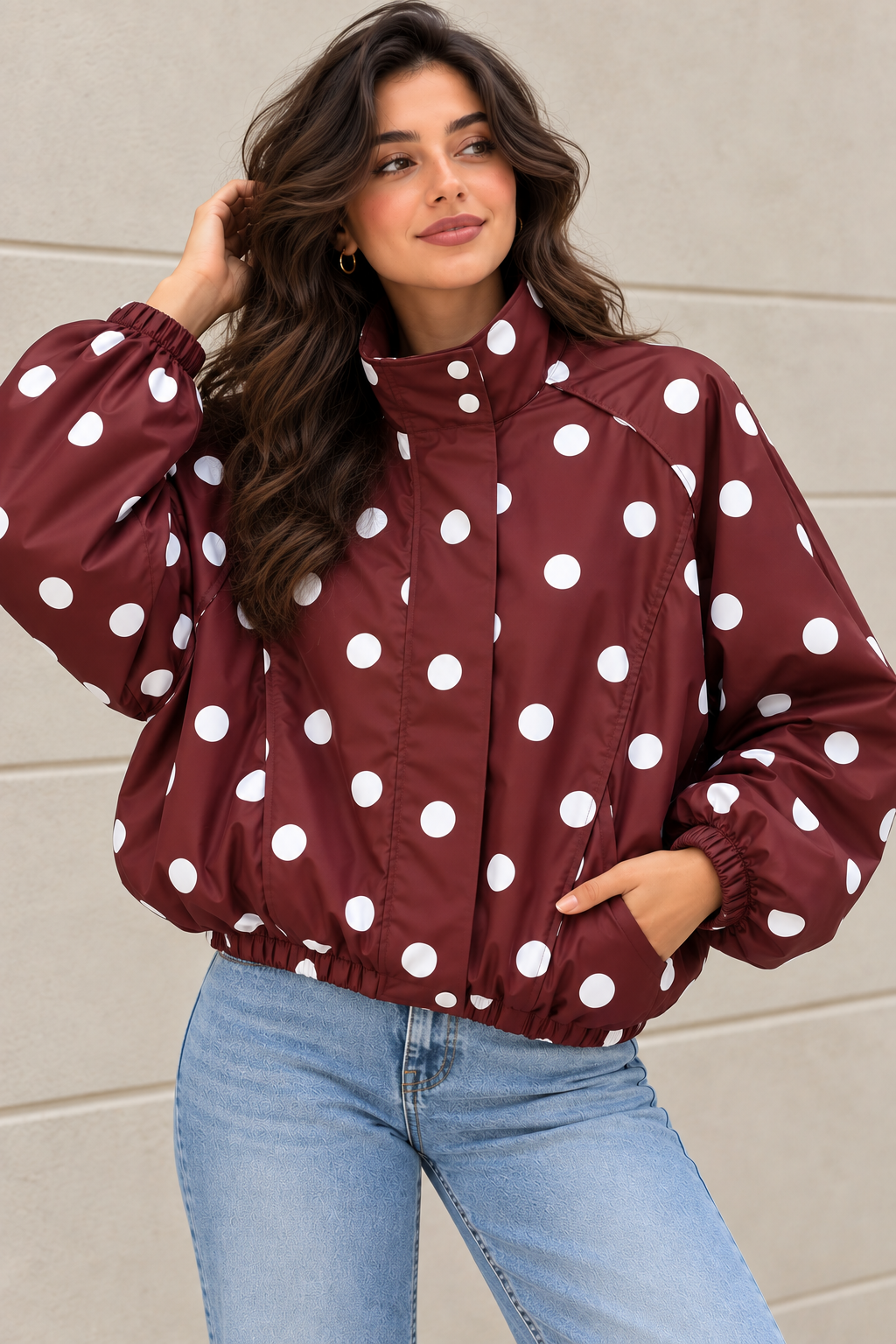 Burgundy Polka Dot Waterproof Jacket