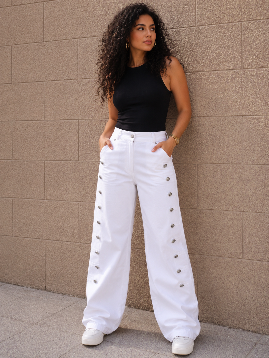 White Wide-Leg Gabardine Jeans