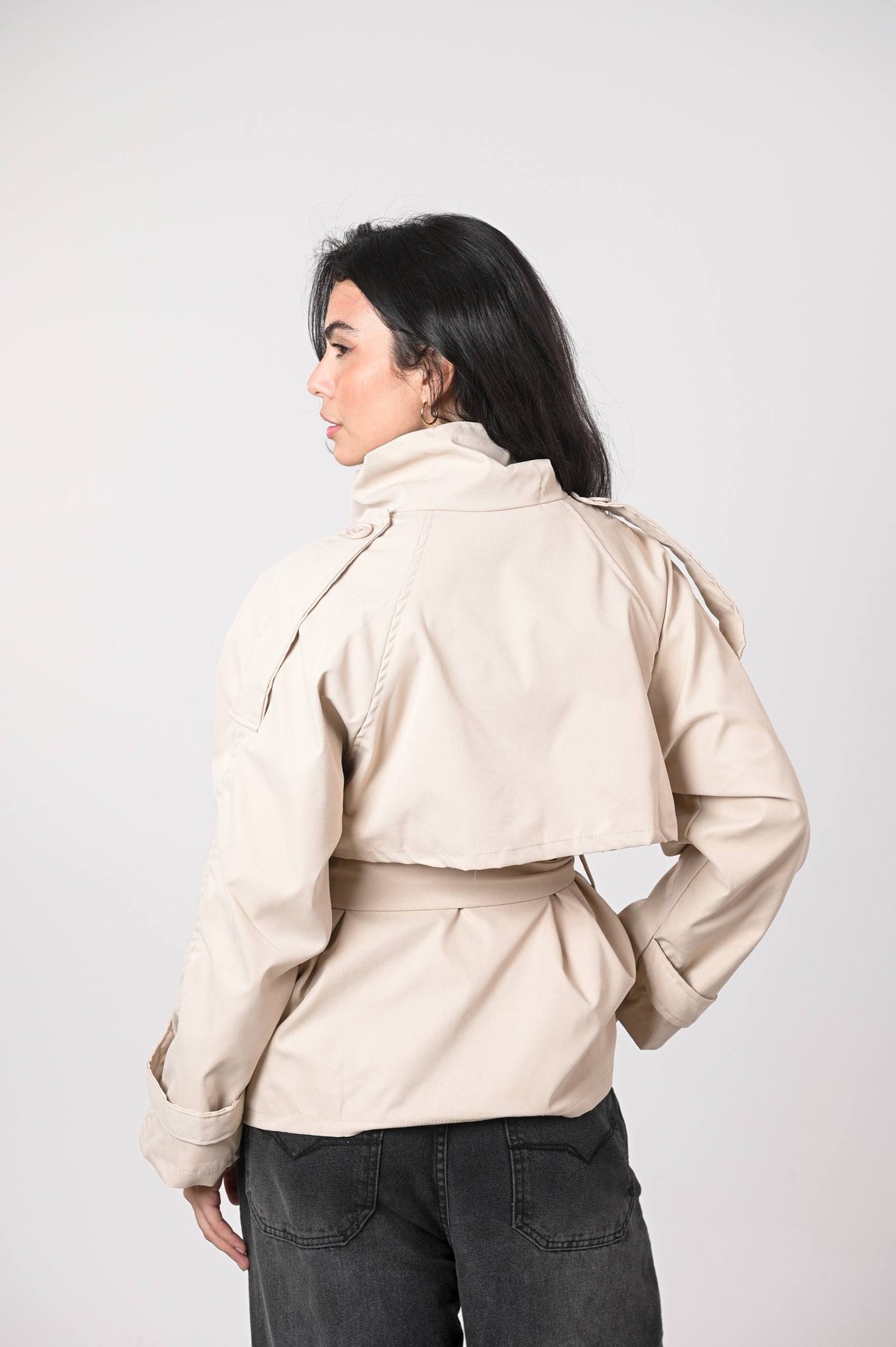 Beige Belted Trench Jacket