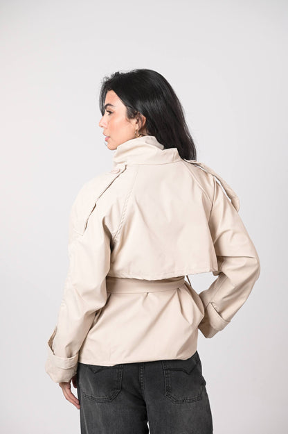 Beige Belted Trench Jacket
