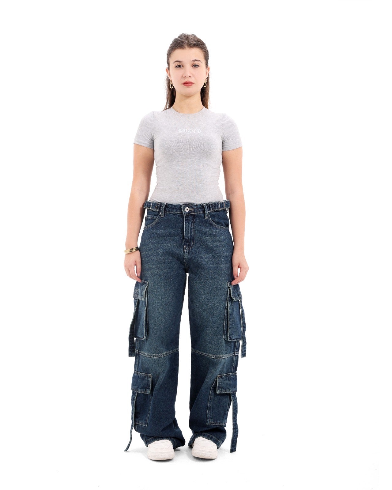 Cargo wide leg dirty blue jeans