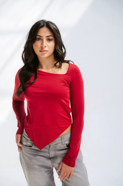 Red one shoulder top
