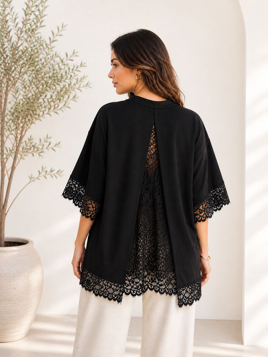 Lace Panel Open Back T-Shirt