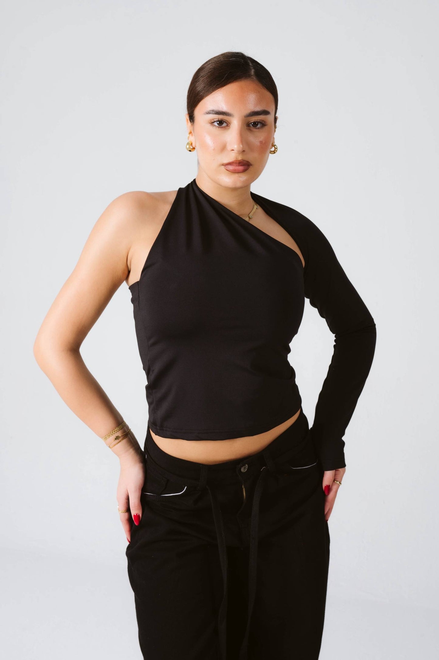 Black one shoulder top