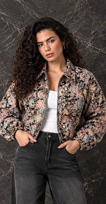 Floral Jacquard Bomber Jacket
