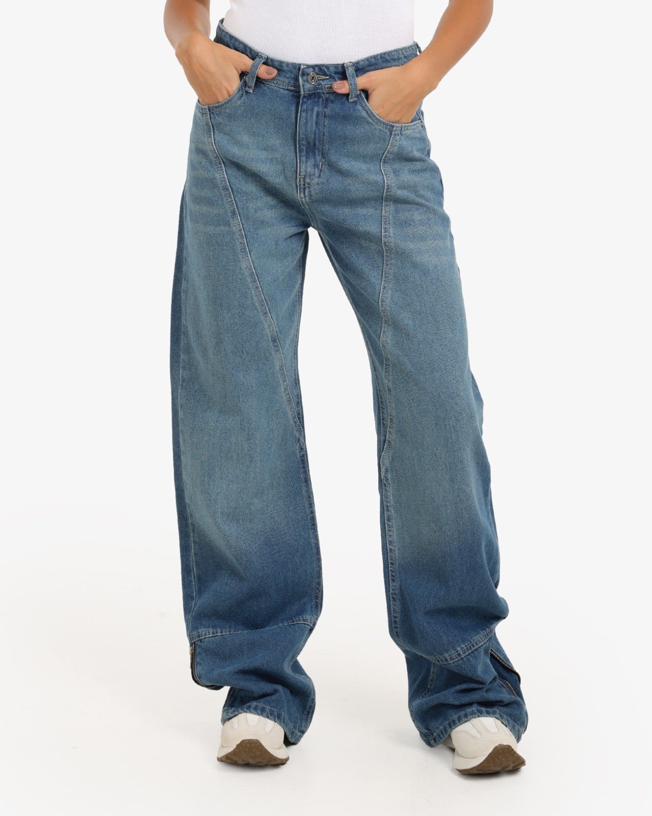 dirty Blue wide leg zipper jeans