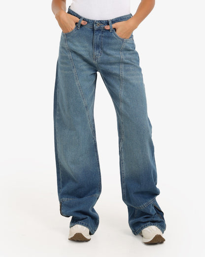 dirty Blue wide leg zipper jeans
