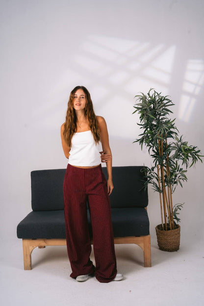 Wide leg burgundy tailored pants free size 60-75kgs