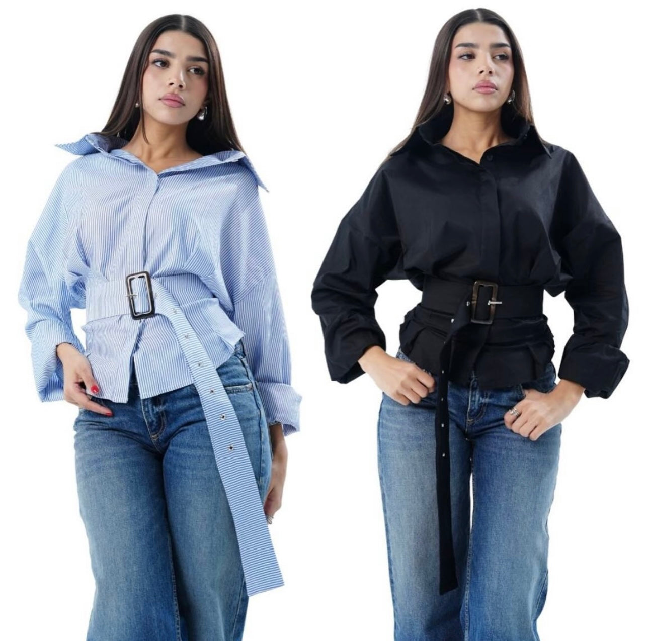 Navy Belted Oversized Shirt