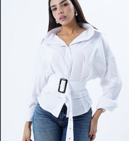 White Belted Oversized Shirt