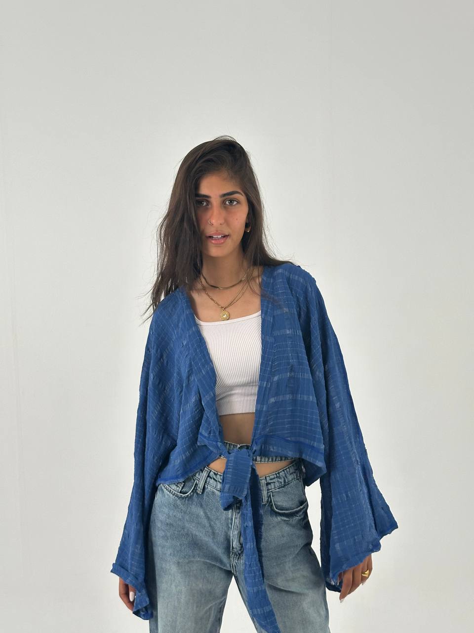 Blue flow tie blouse