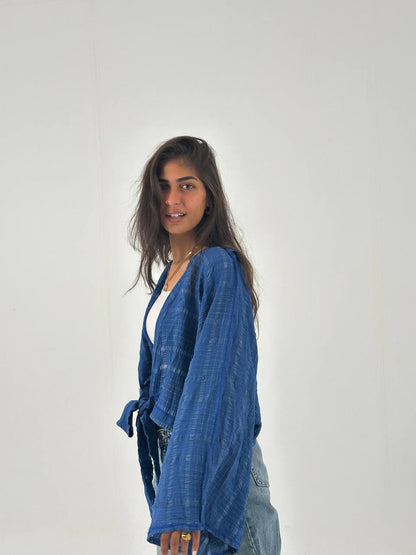 Blue flow tie blouse