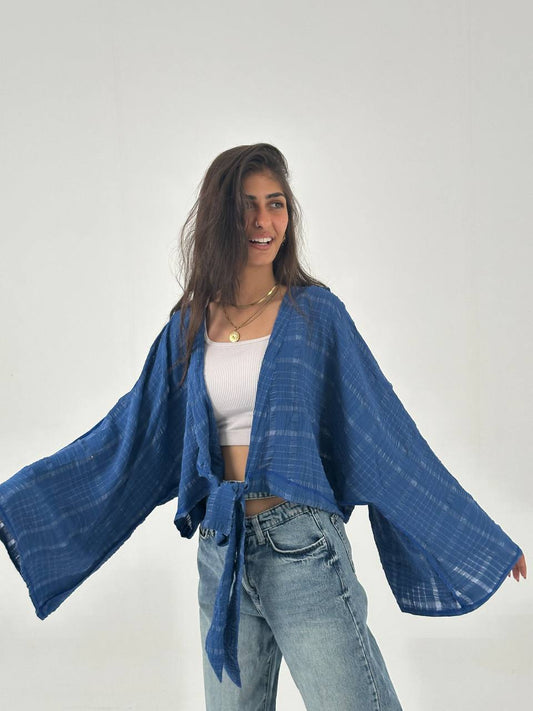 Blue flow tie blouse
