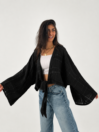Black Flow Tie Blouse