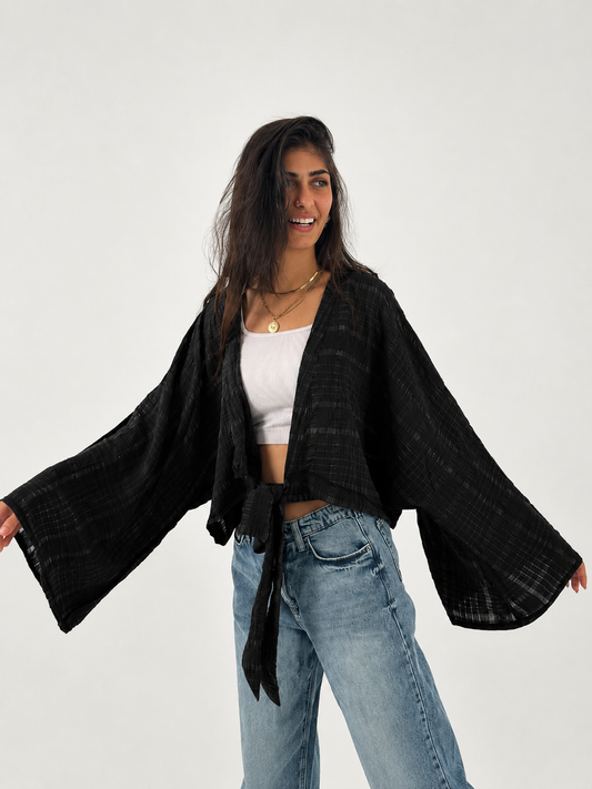 Black Flow Tie Blouse