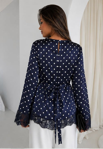 Navy blouse white dotted