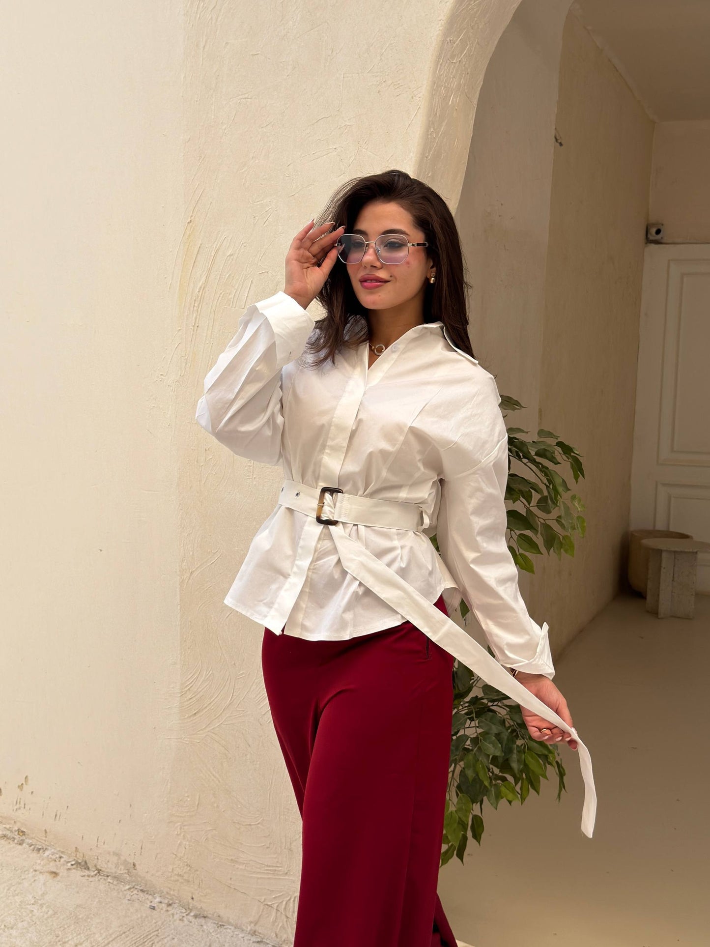 White Belted Oversized Shirt