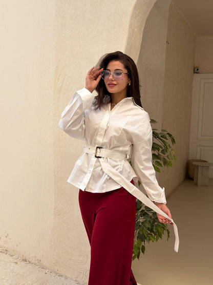 White Belted Oversized Shirt