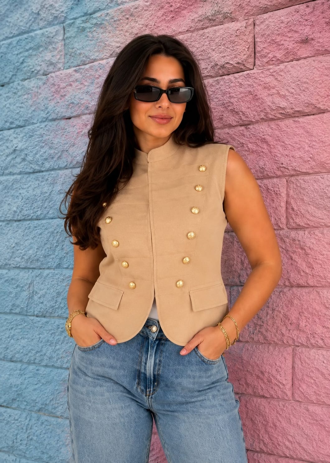 Military Chic Vest – Beige