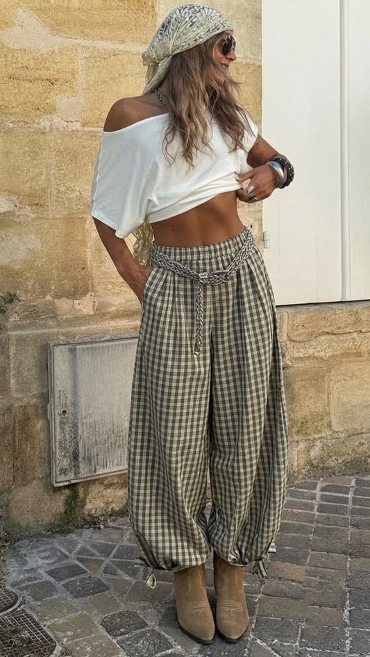 Boho Check Harem Pants