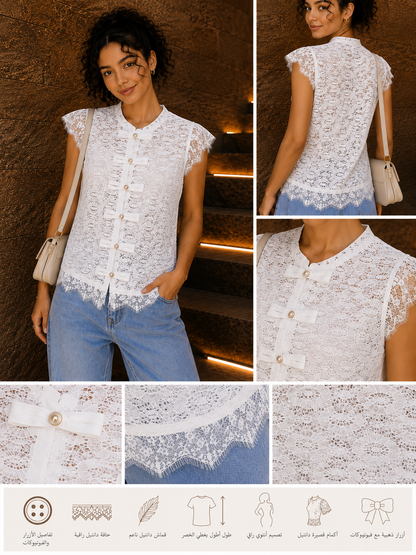 White Blush Lace Bow Blouse