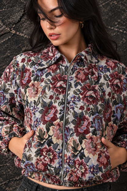 Floral Jacquard Bomber Jacket