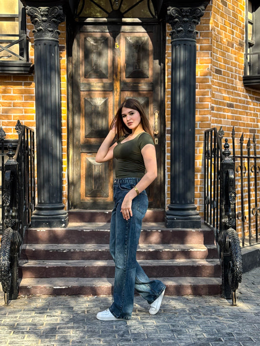 straight leg blue green pants