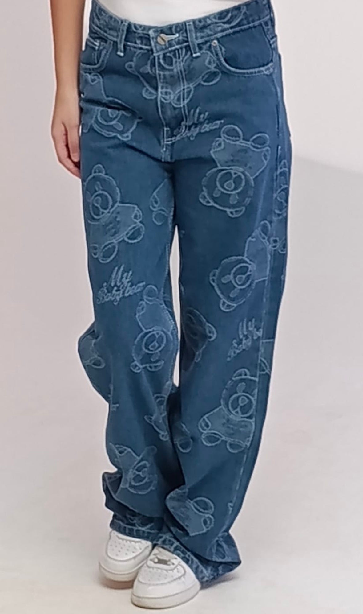 straight leg laser drawn panda jeans